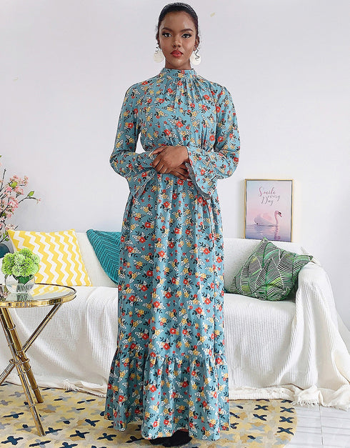 Flared Sleeve Abaya with Waist Tie Kaftan Dress